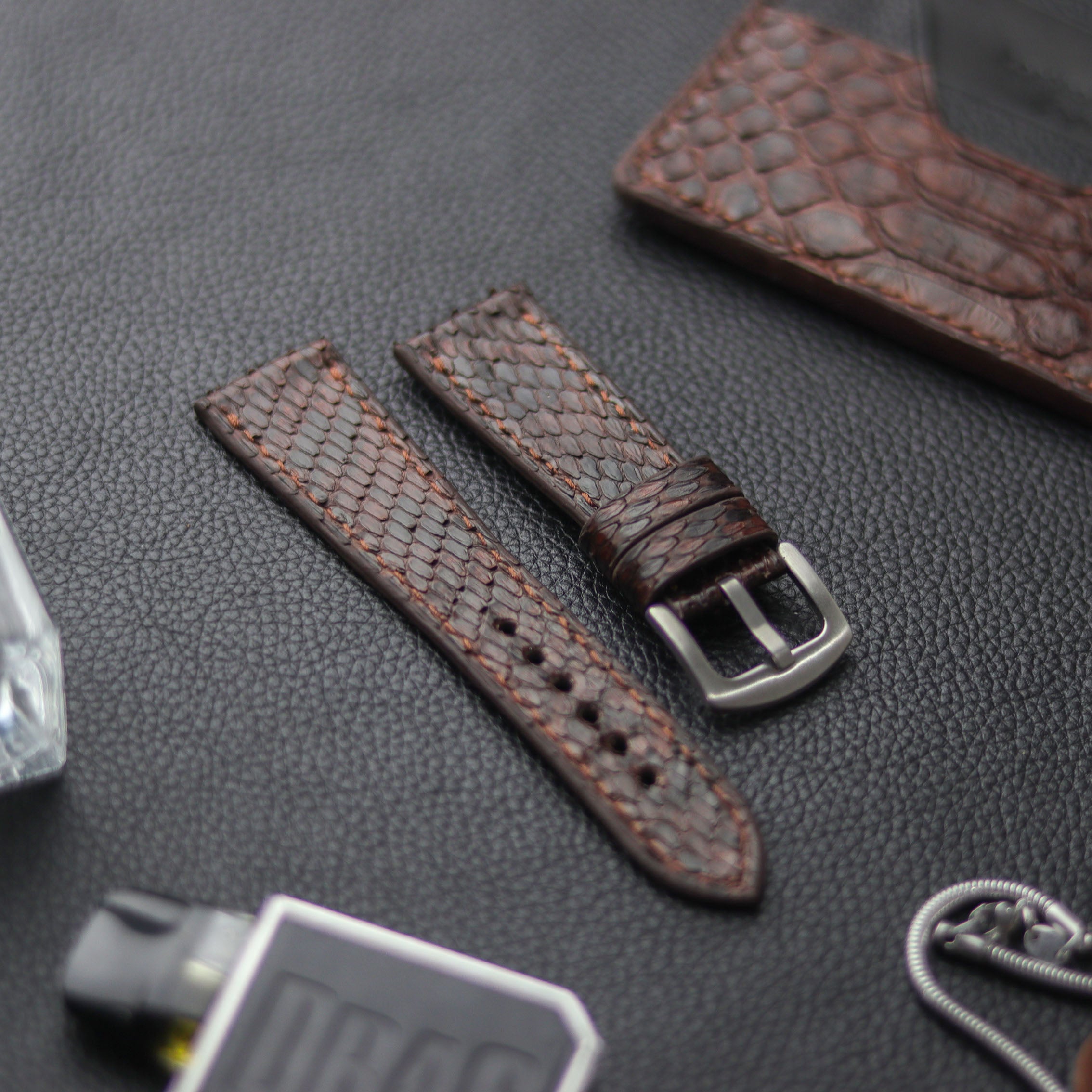 PYTHON SKIN WATCH STRAPS - PECAN BROWN